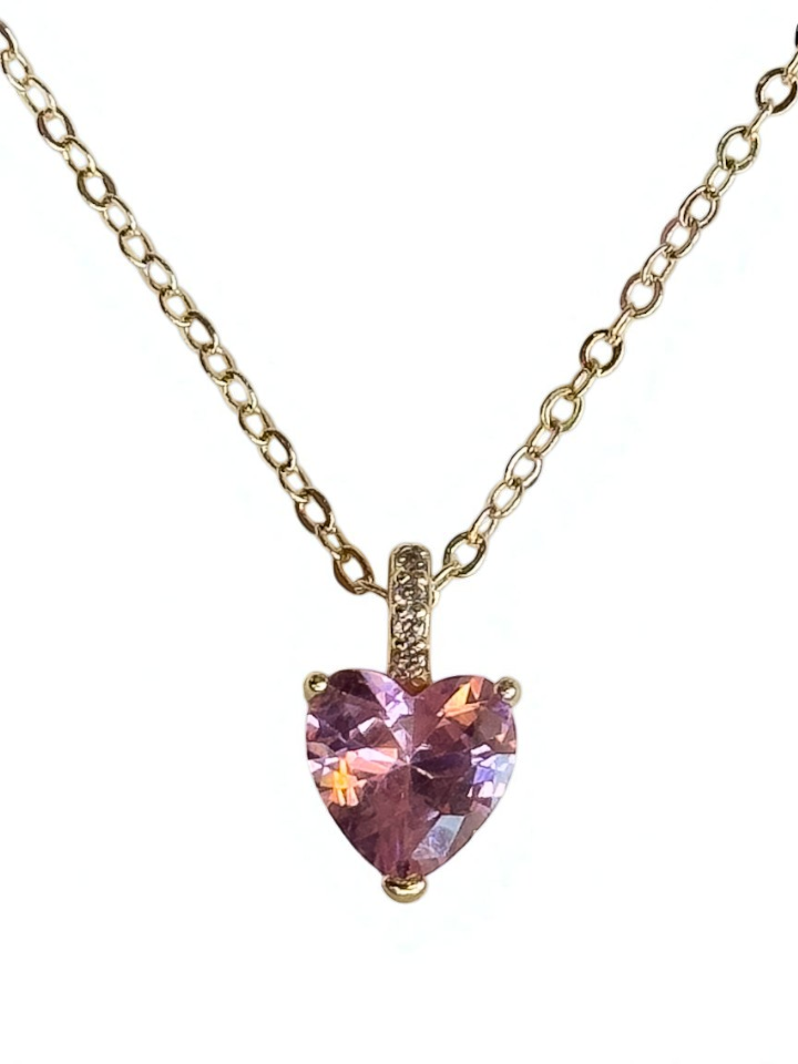 Collar de Corazón Cristal Rosa