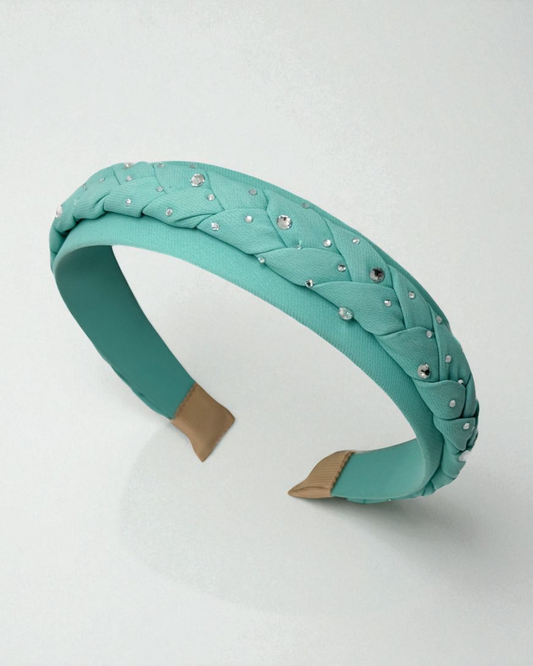 Diadema Básica Trenzada con brillos Menta