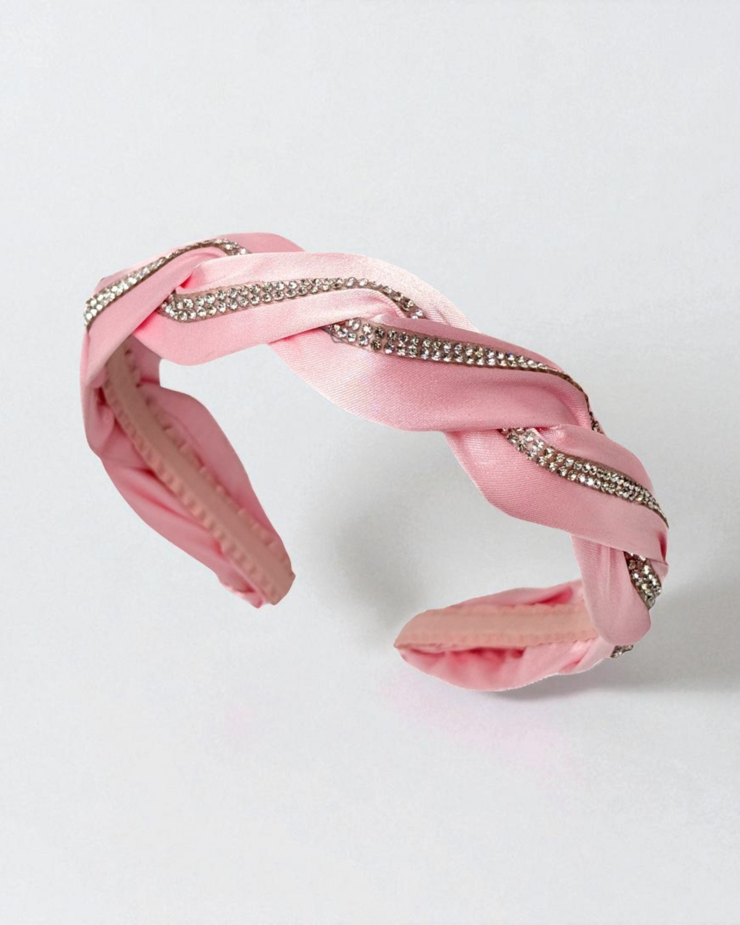 Diadema Básica Trenzada Satín Rosa