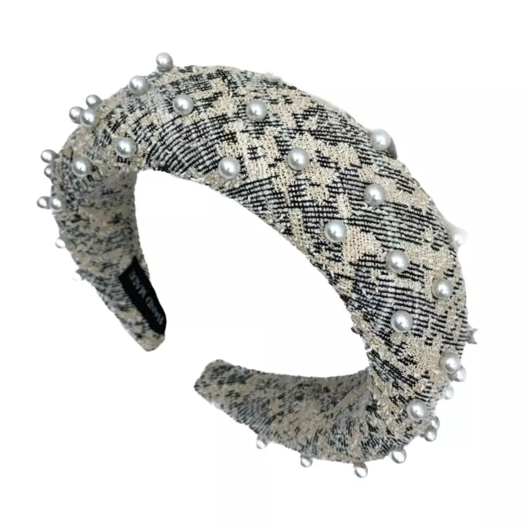 Diadema Ancha con perlas Gris