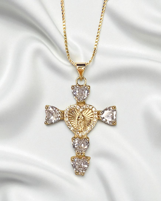 Collar Cruz de Virgen Corazonada