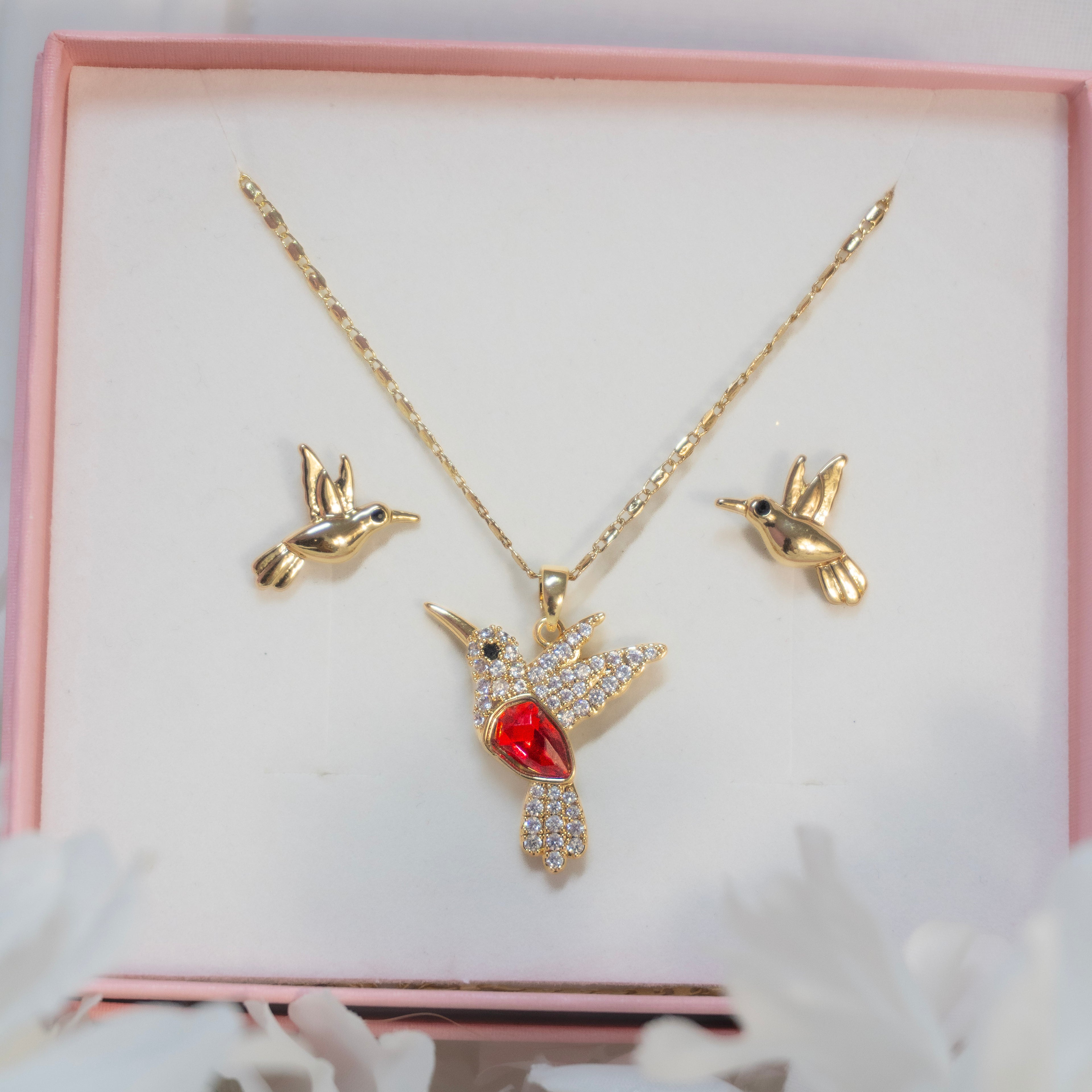 Juego Colibrí Rojo Mini Con Aretes