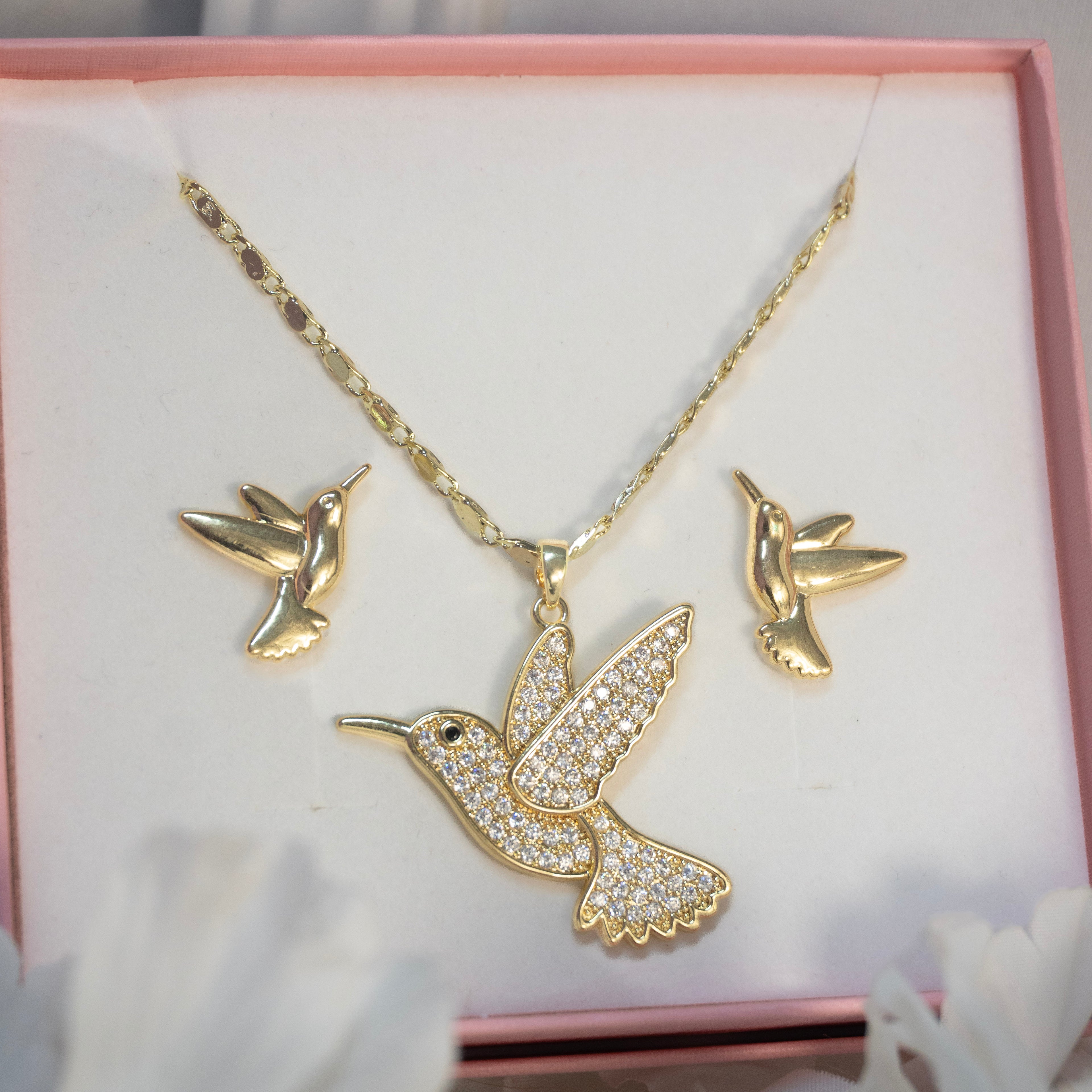 Juego Colibrí Cristal Con Aretes