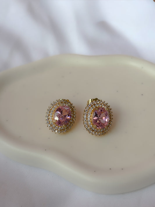 Aretes Gema Ovalada Pink
