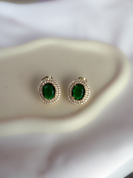 Aretes Gema Ovalada Green