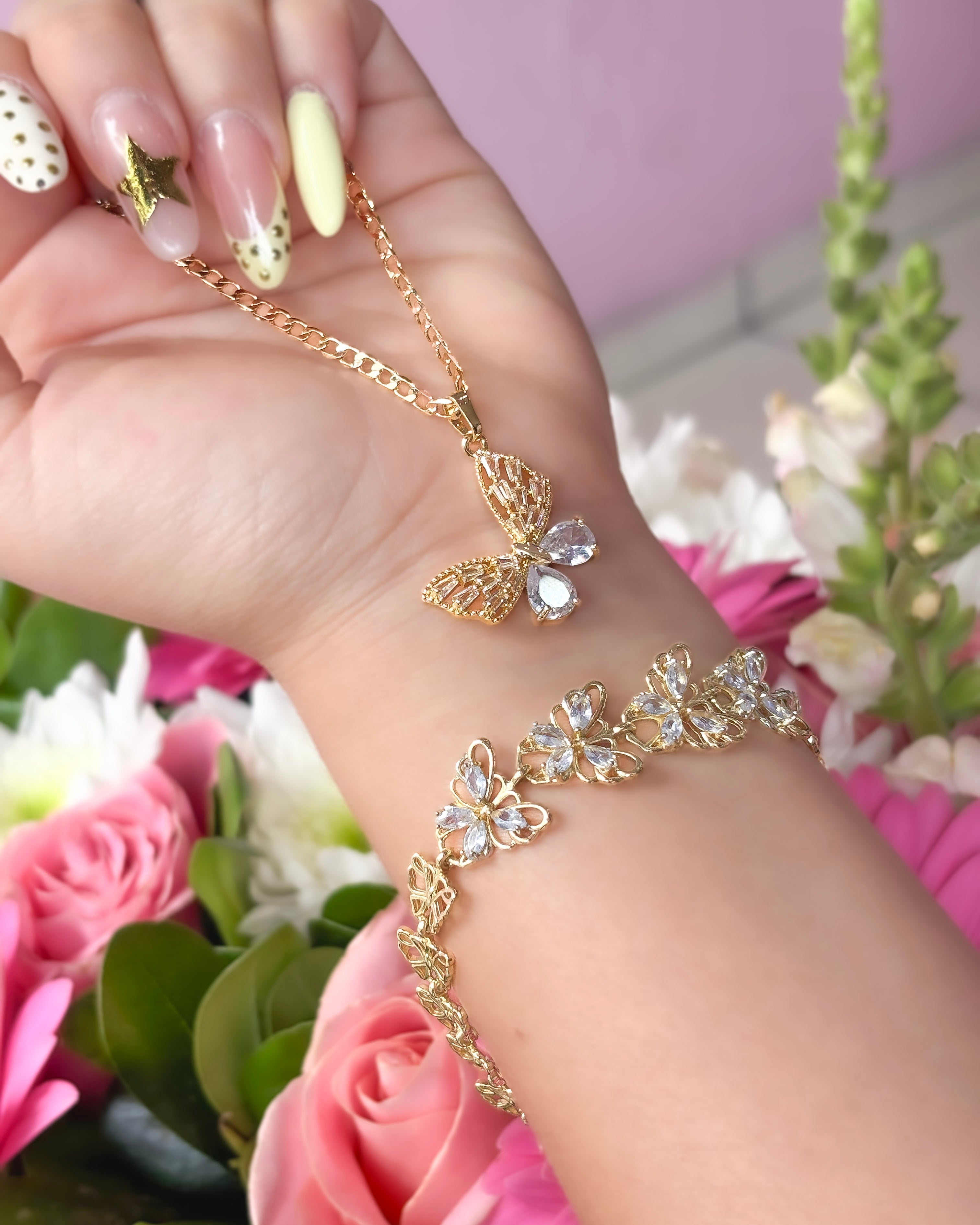 COLLAR Y PULSERA MARIPOSA CRISTAL