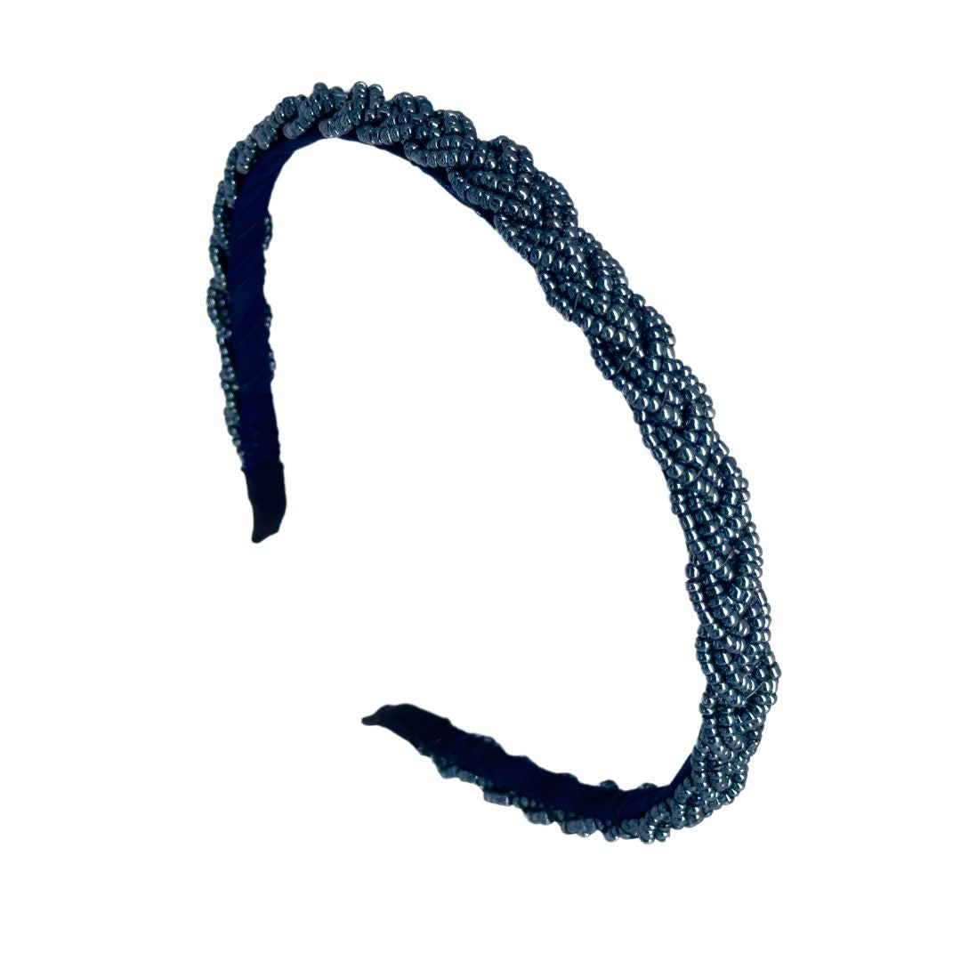 Diadema Trenzada en Chaquira Azul