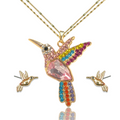 Juego Colibrí Rosa Arcoíris Con Aretes