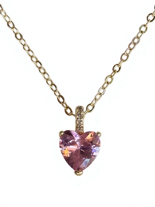 Collar de Corazón Cristal Rosa