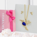 Juego Colibrí Azul Rey Con Aretes