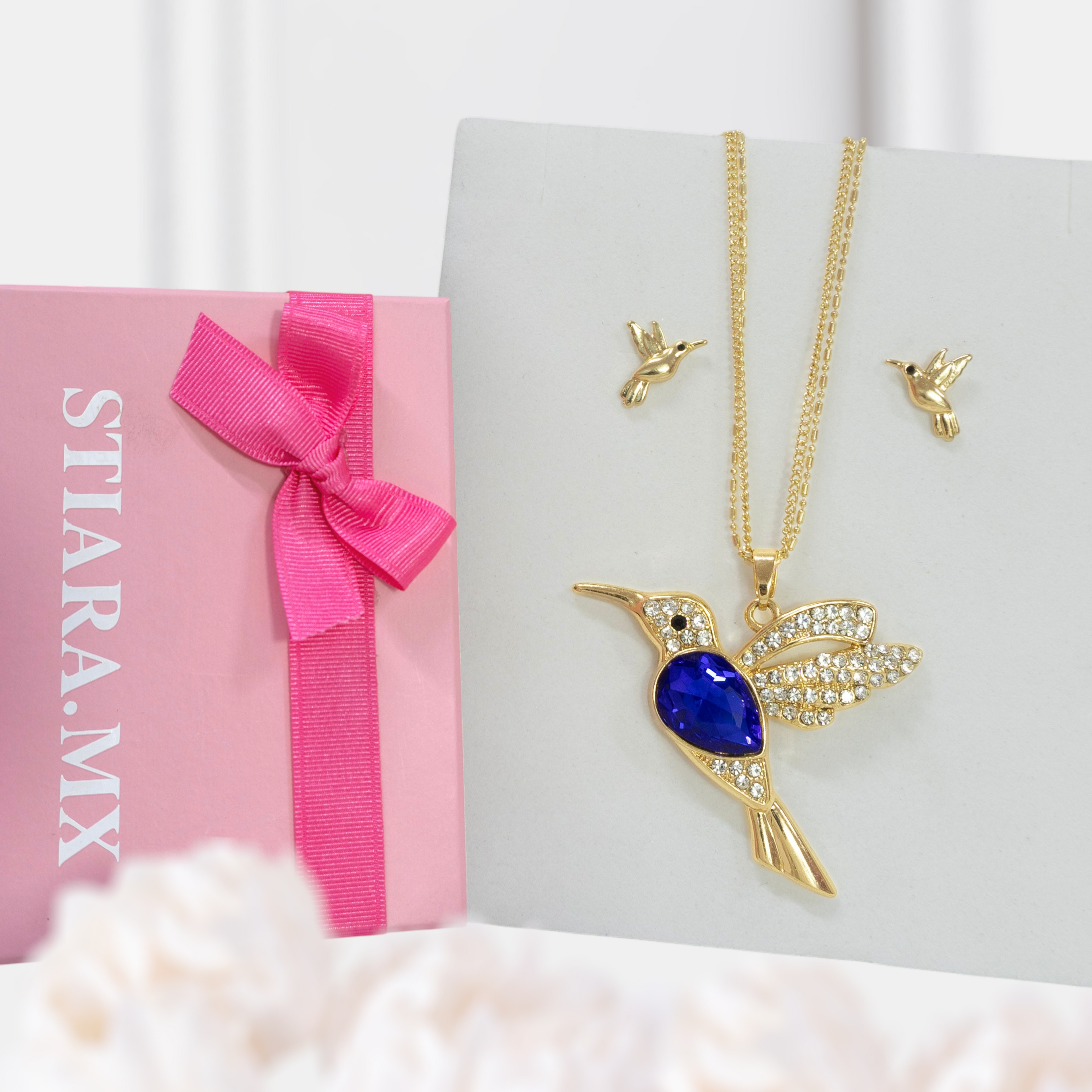 Juego Colibrí Azul Rey Con Aretes