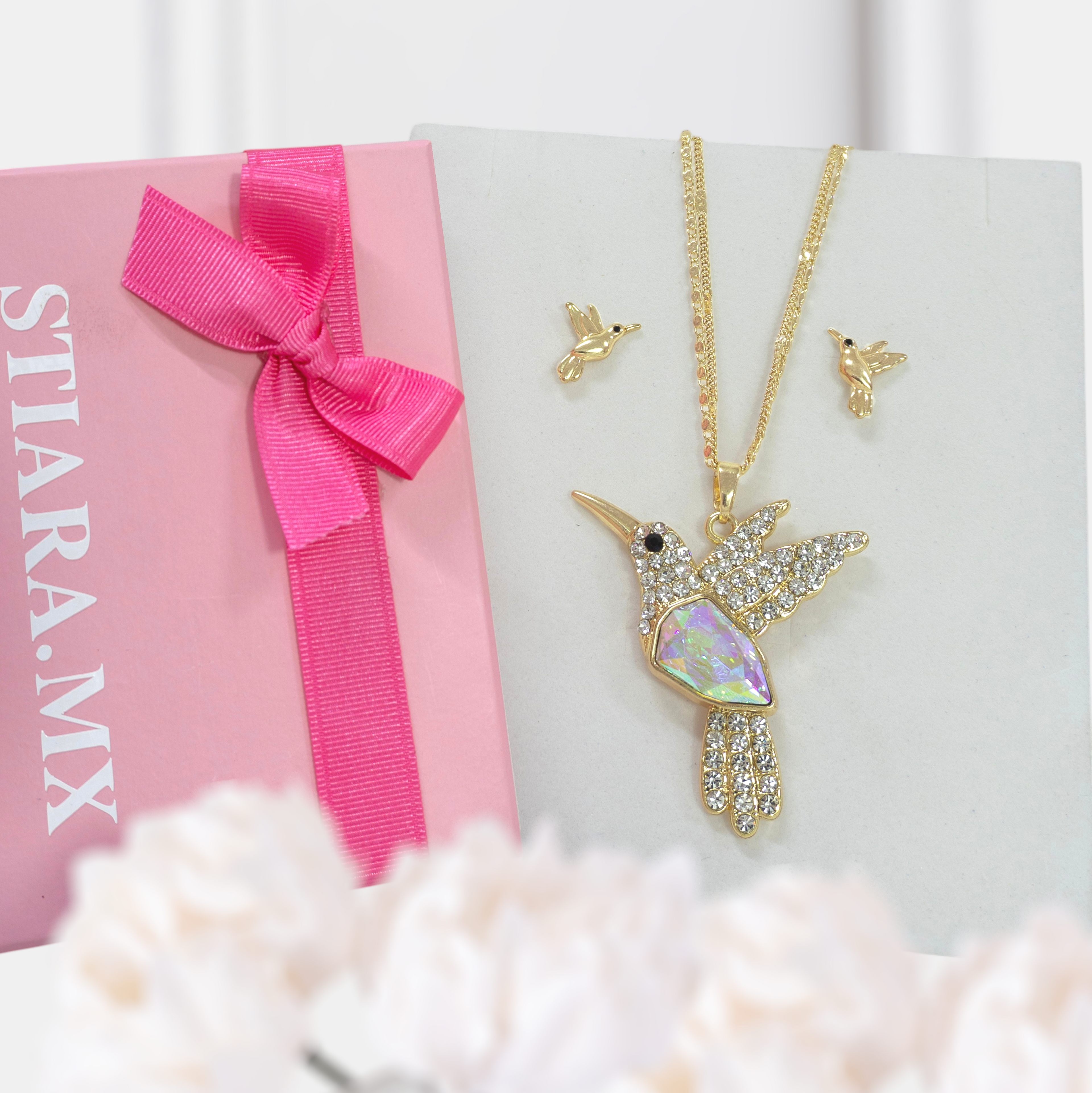 Juego Colibrí Tornasol Con Aretes