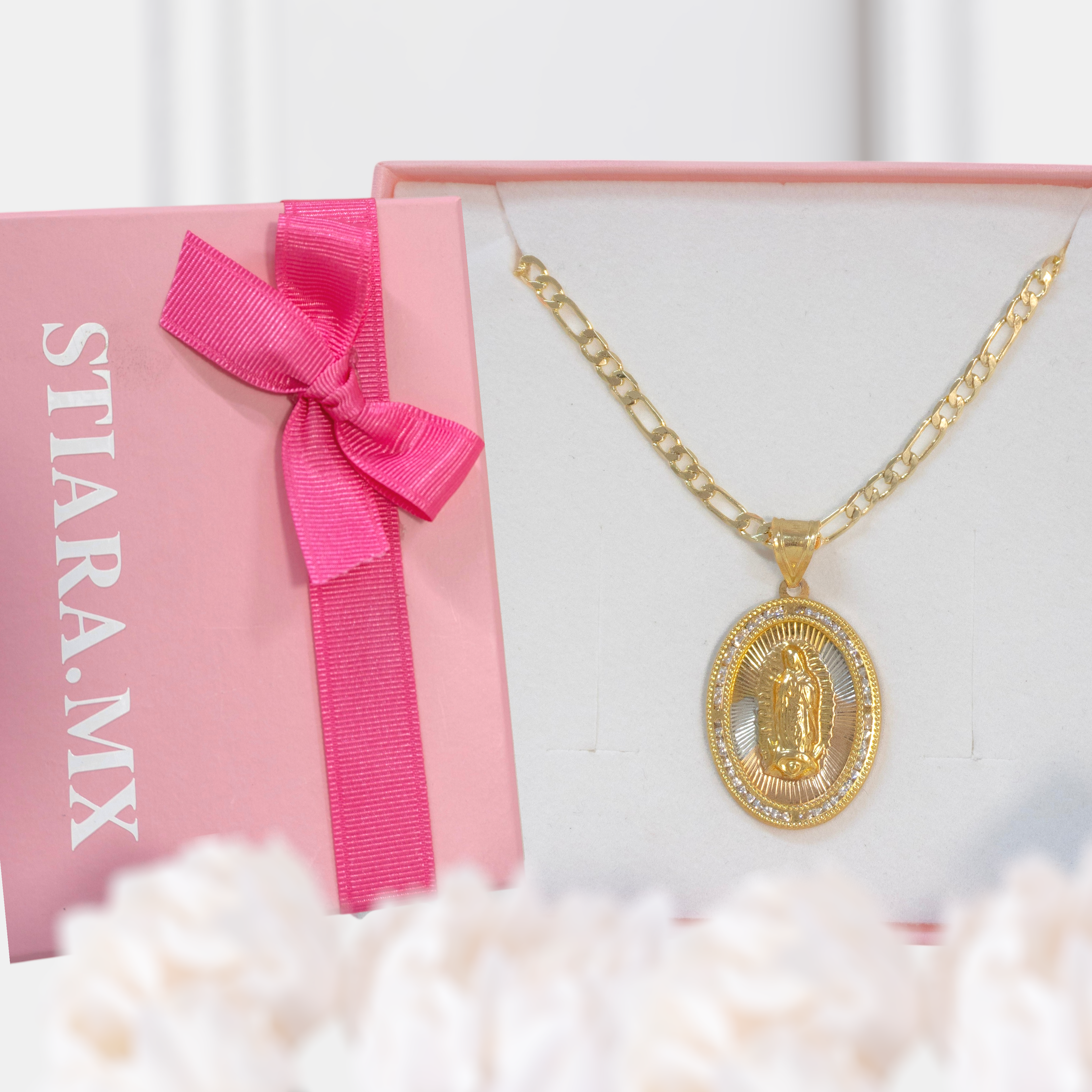 Collar Virgen de Guadalupe Zirconia Ovalada Jumbo