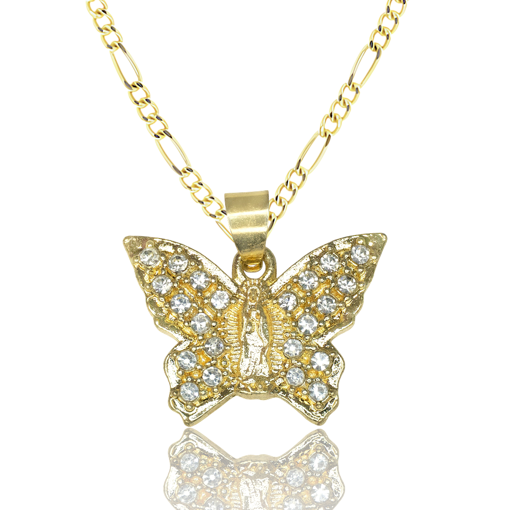Collar Virgen de Guadalupe Mariposa Blanca