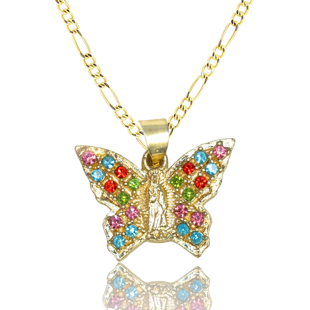 Collar Virgen de Guadalupe Mariposa Multicolor