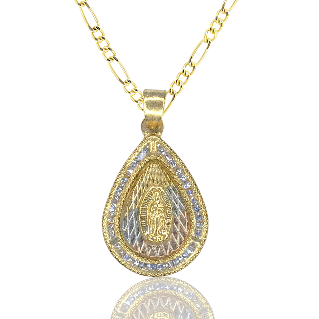 Collar Virgen de Guadalupe Zirconia Gota Grande