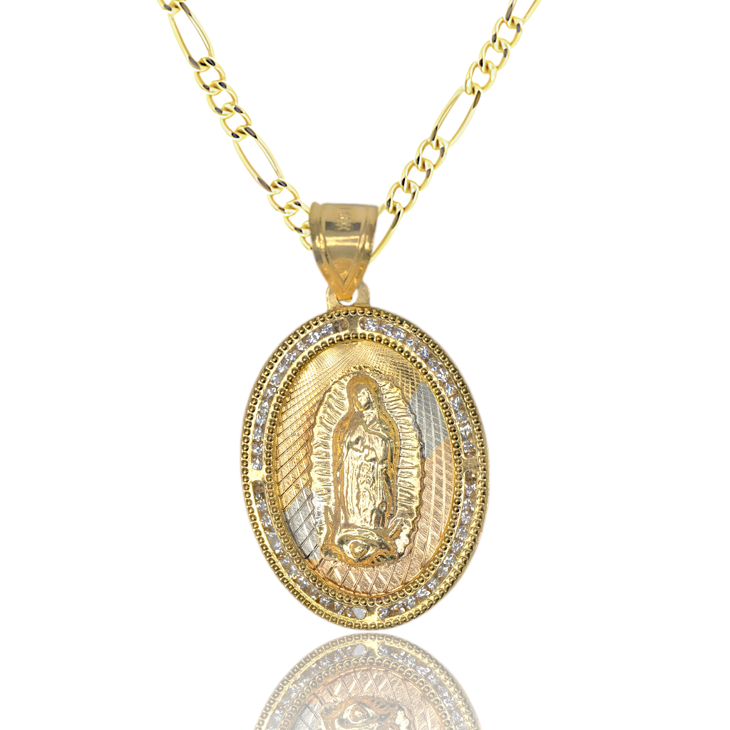 Collar Virgen de Guadalupe Zirconia Ovalada Jumbo