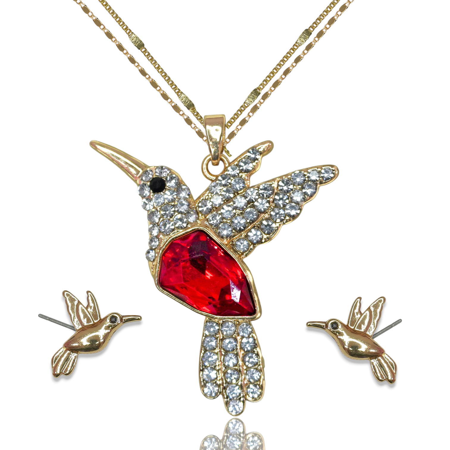 Juego Colibrí Rojo Grande Con Aretes
