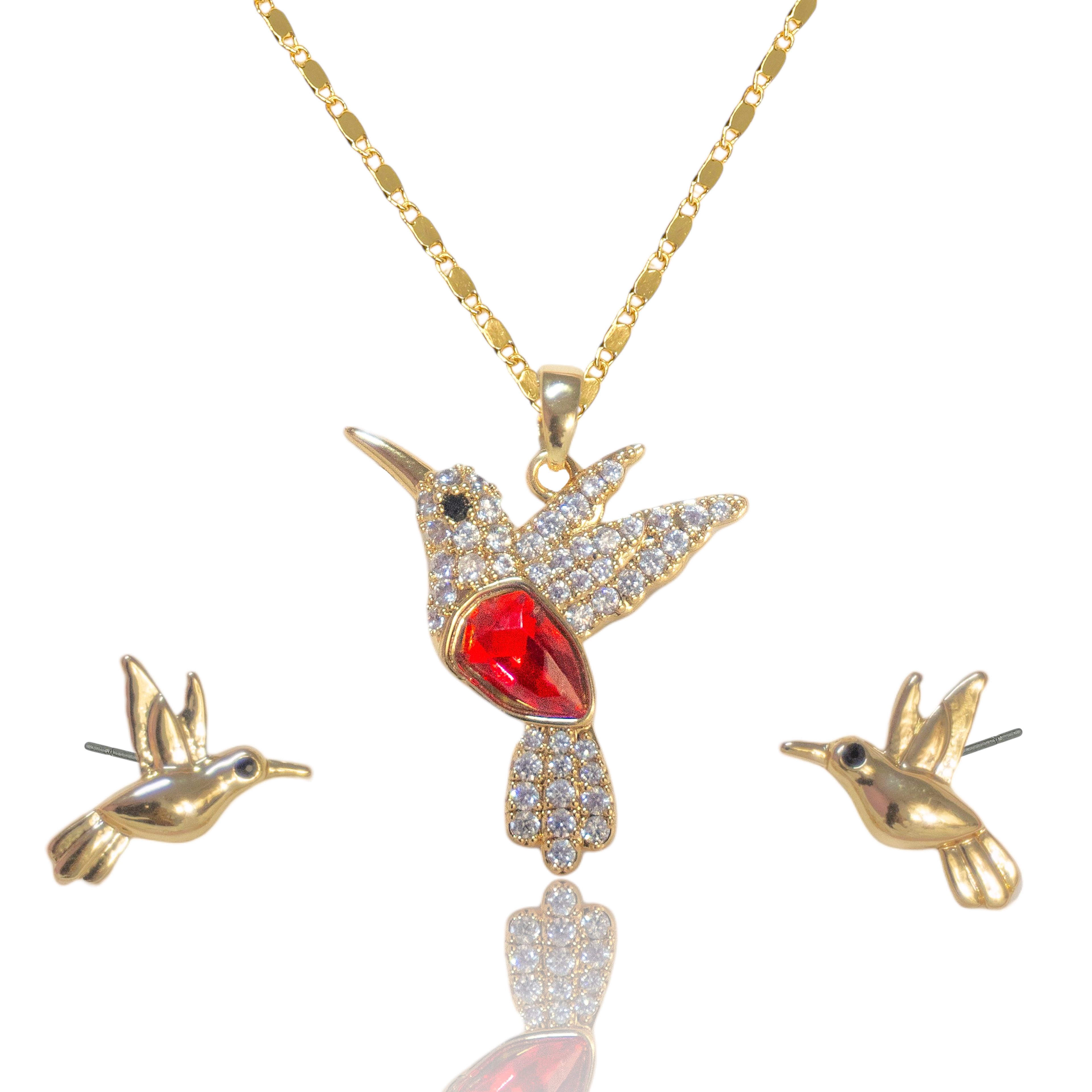 Juego Colibrí Rojo Mini Con Aretes