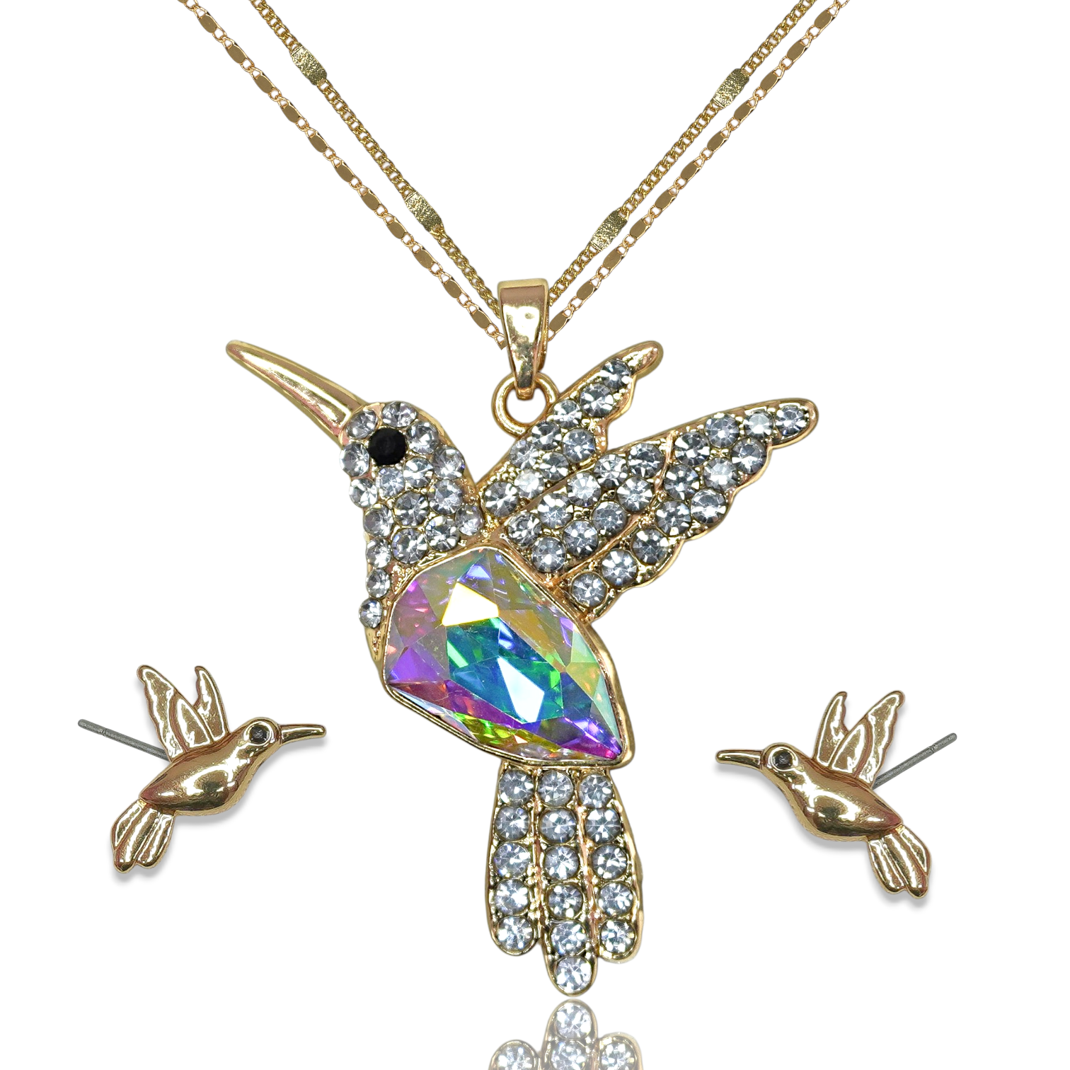 Juego Colibrí Tornasol Con Aretes