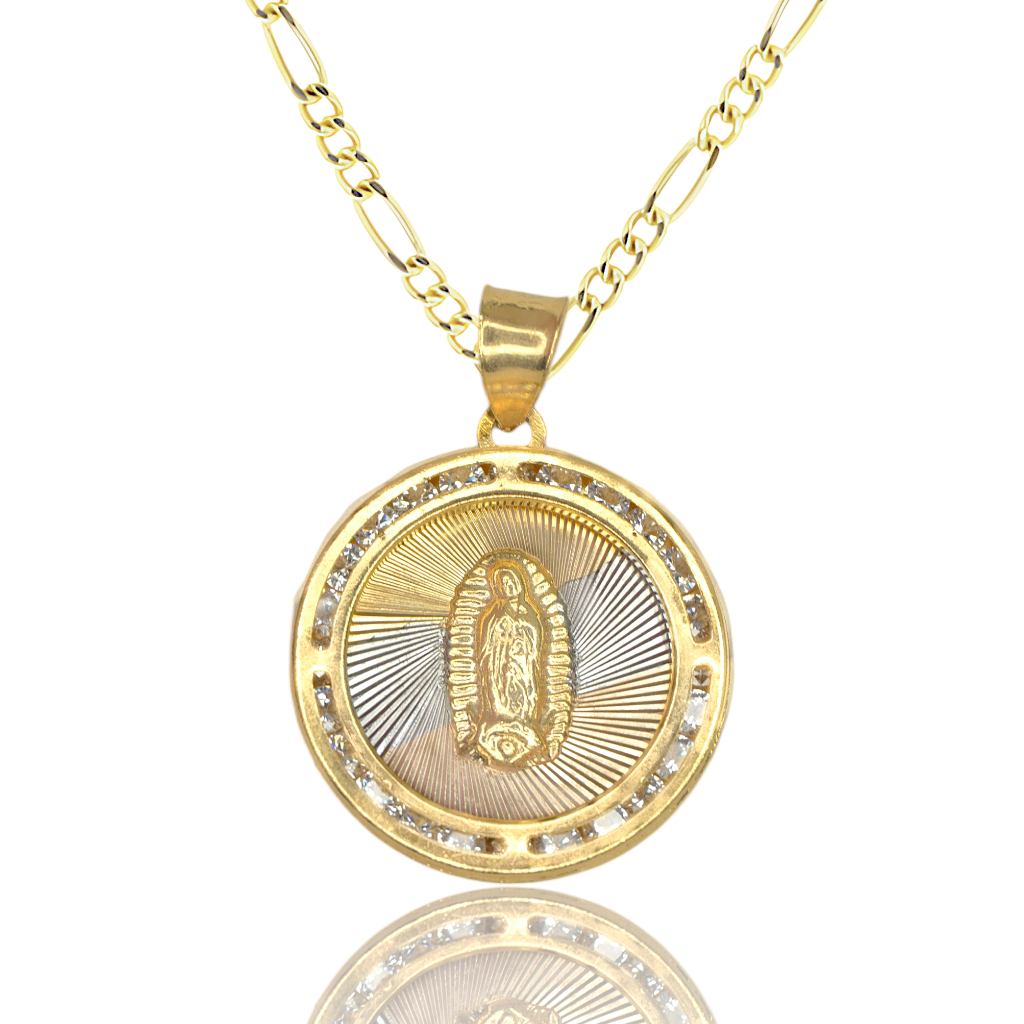 Collar Virgen de Guadalupe Zirconia Circular Grande