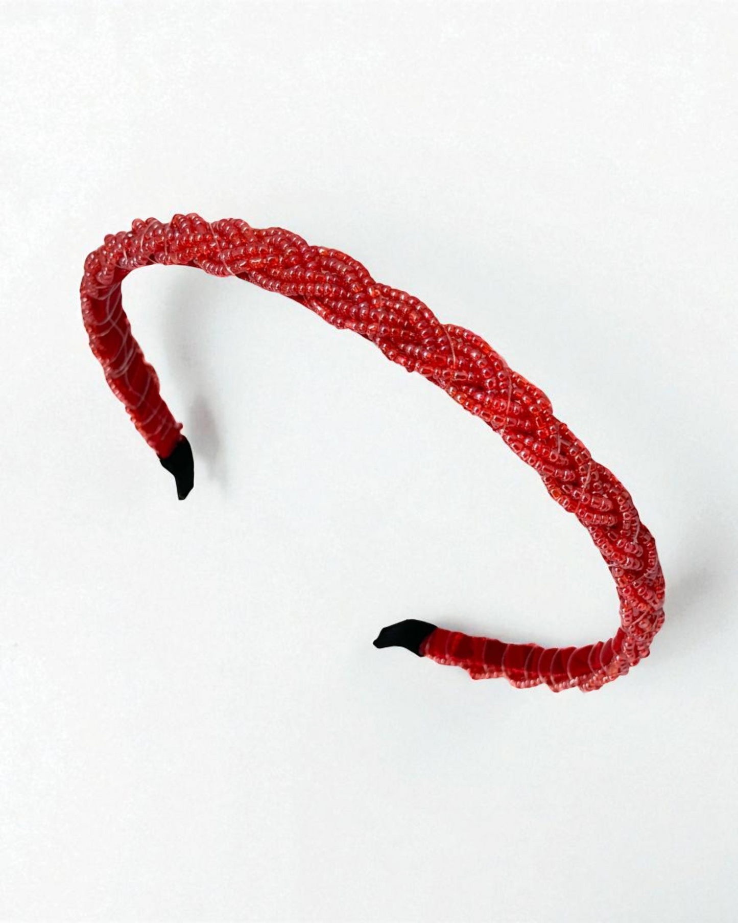 Diadema Básica Trenzada en Chaquira Roja