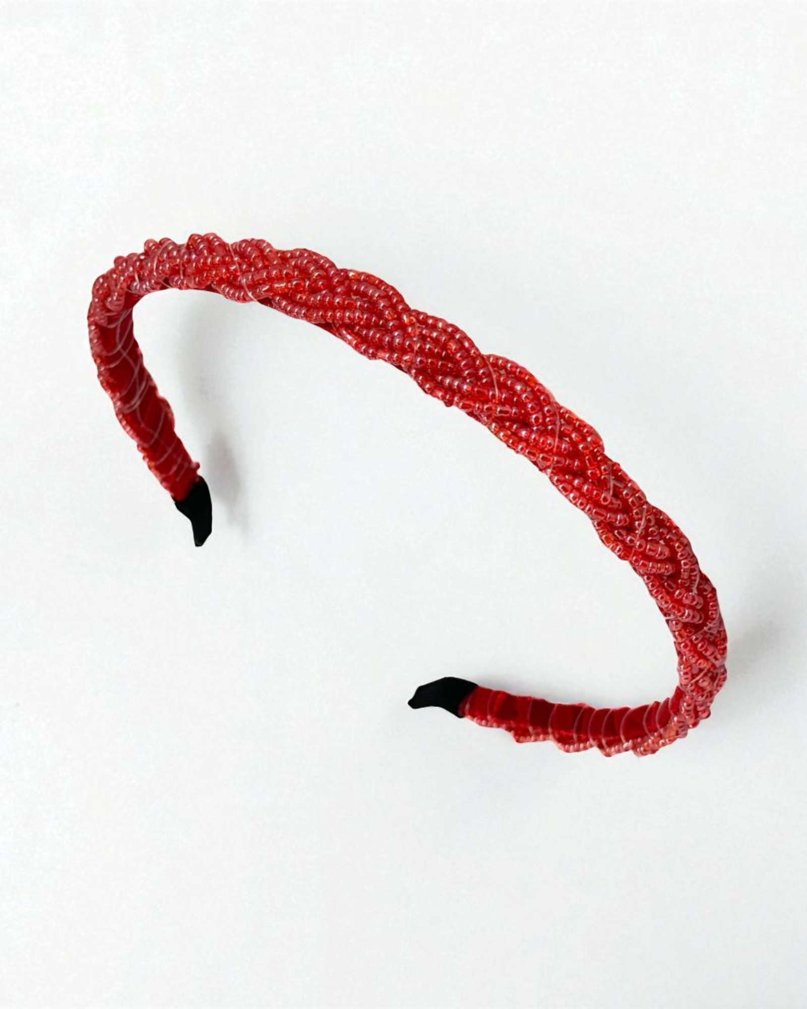 Diadema Básica Trenzada en Chaquira Roja