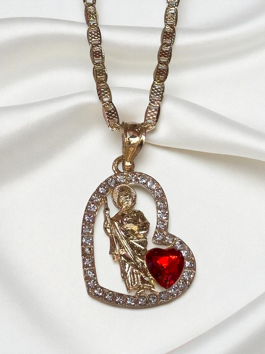 Collar San Judas de Corazón Rojo