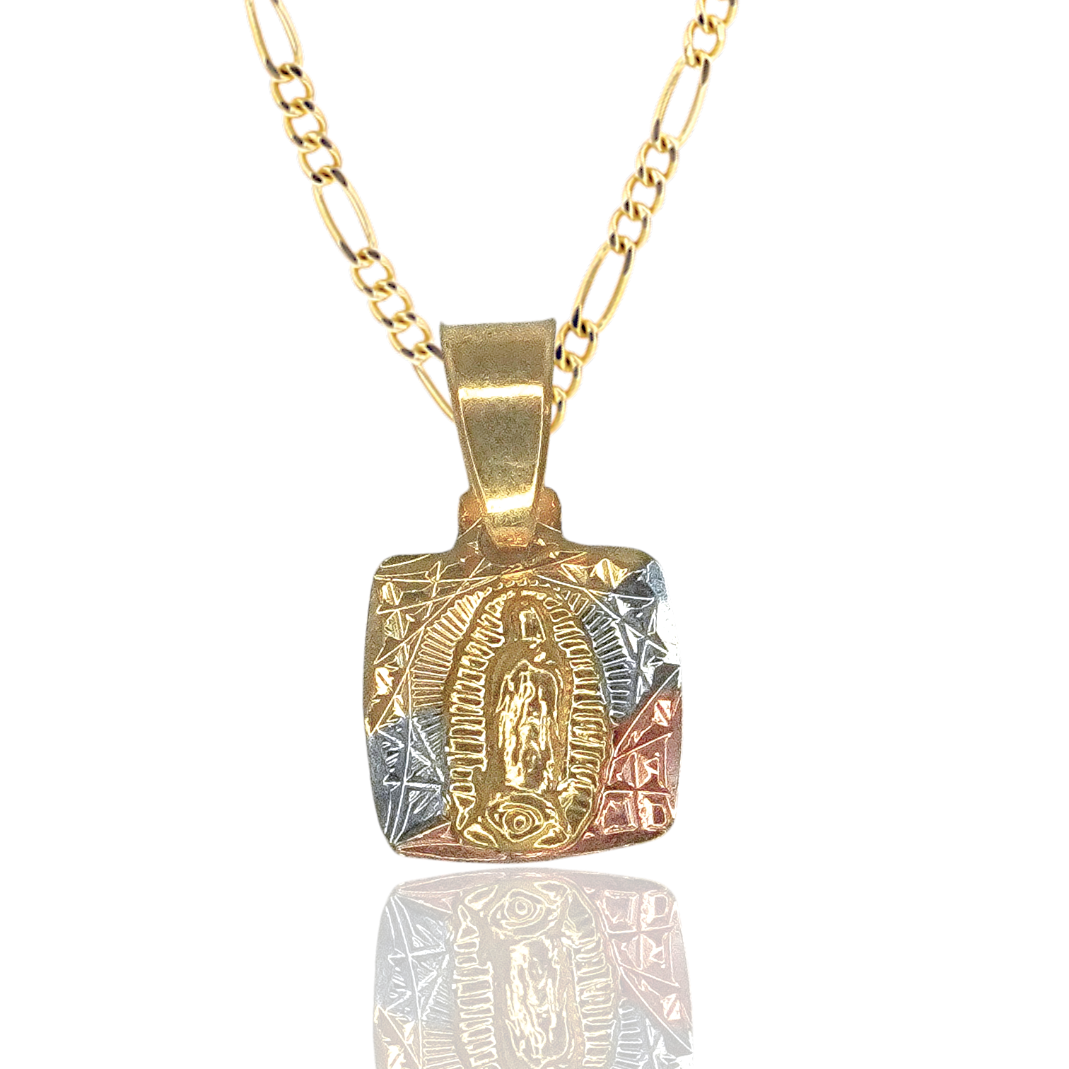 Collar Virgen de Guadalupe 3 Oros Cuadrada